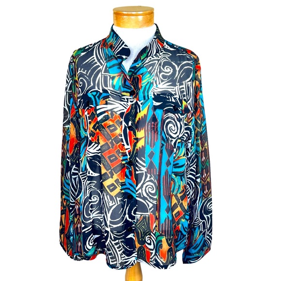 Chico's Tops - Chico’s Women’s Tailored Silk Sheer Vibrant Blouse Art To Wear Chico’s 2 = L/12